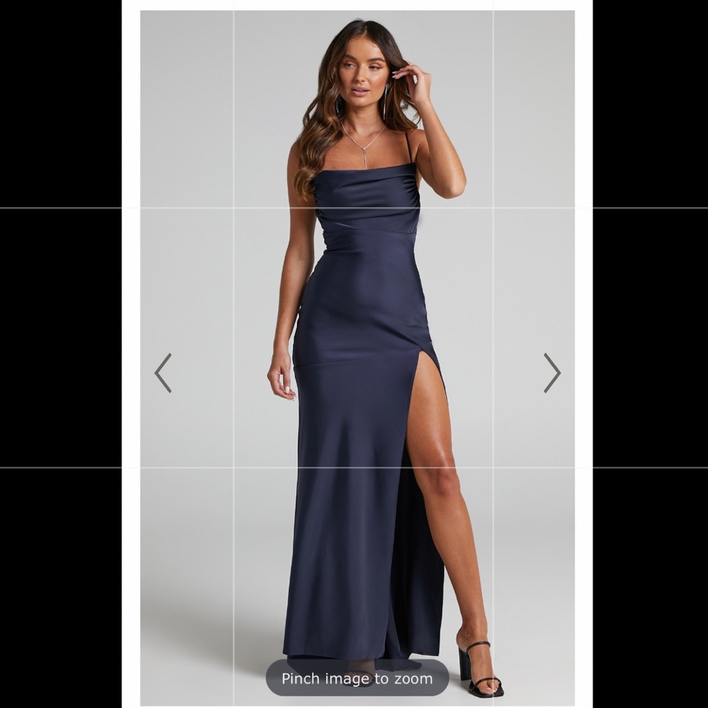 Satin Cowl Neck Navy Prom Dress